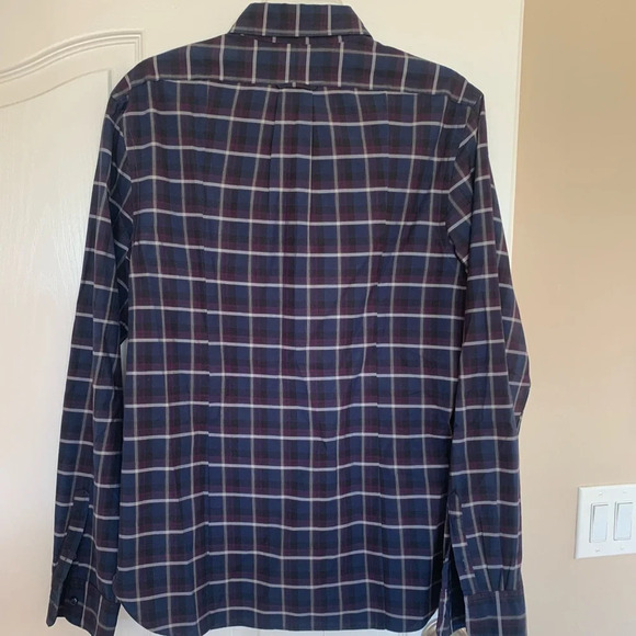 Mens Bloomingdales Mens Store button front casual size M blue and purple plaid - Picture 3 of 4